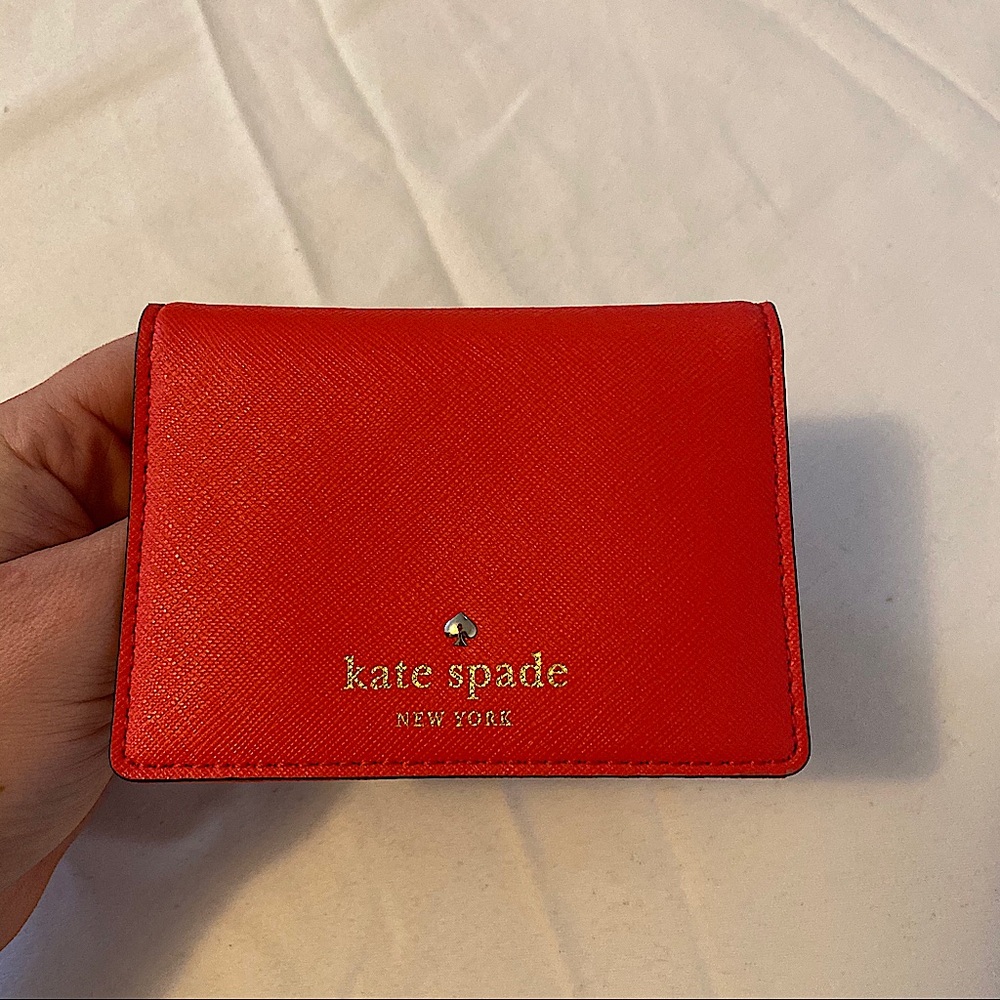 Kate Spade saffiano card case red EUC